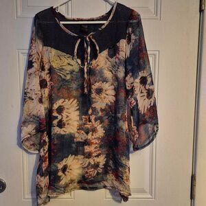 Ladies Top. Med. Sheer. Knit across shoulders.